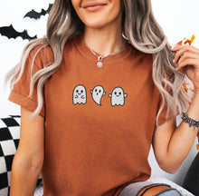 3 cute embroidered ghosts on comfort colors t-shirt