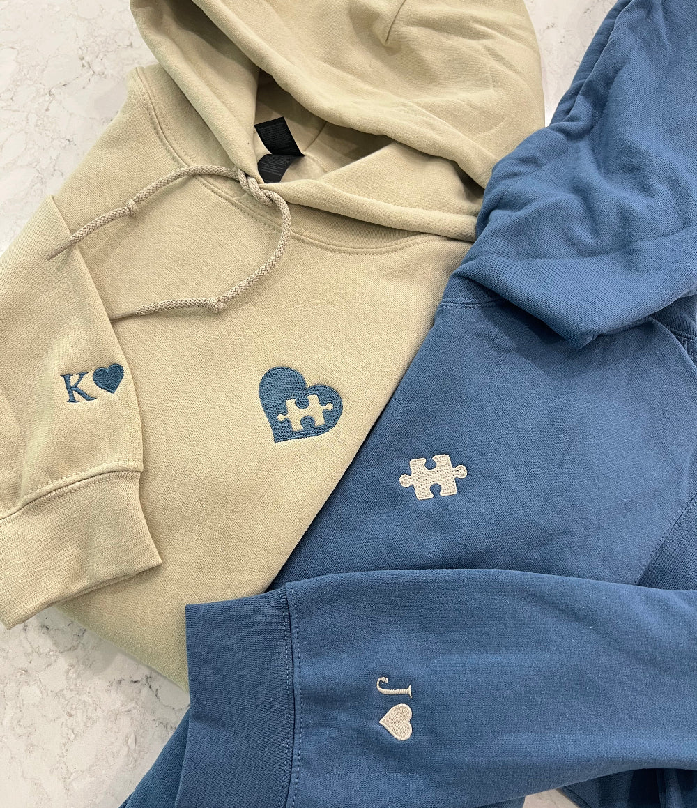 Heart & Puzzle Piece Couples Hoodies | Matching Embroidered