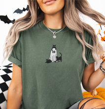 ghost with cats embroidered comfort colors tshirt