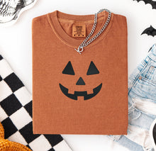 Embroidered pumpkin face fall and halloween comfort colors tshirt