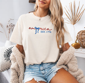 4th Of July America Embroidered Tee