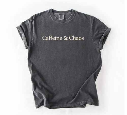 Caffeine and Chaos Embroidered T-Shirt