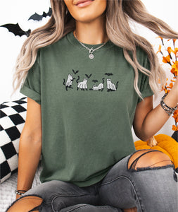Ghost Cats and Bats Embroidered T-shirt
