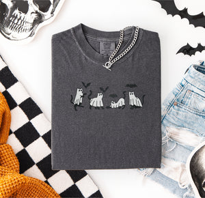 Ghost Cats and Bats Embroidered T-shirt