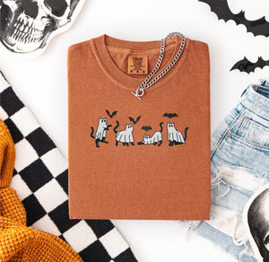 Ghost Cats and Bats Embroidered T-shirt