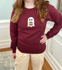 Cute Ghost with Coffee Halloween Sweatshirt