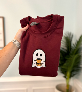 Cute Ghost with Coffee Halloween Sweatshirt