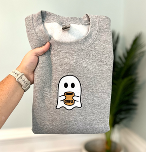 Cute Ghost with Coffee Halloween Sweatshirt