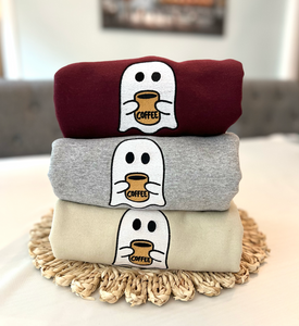 Cute Ghost with Coffee Halloween Sweatshirt