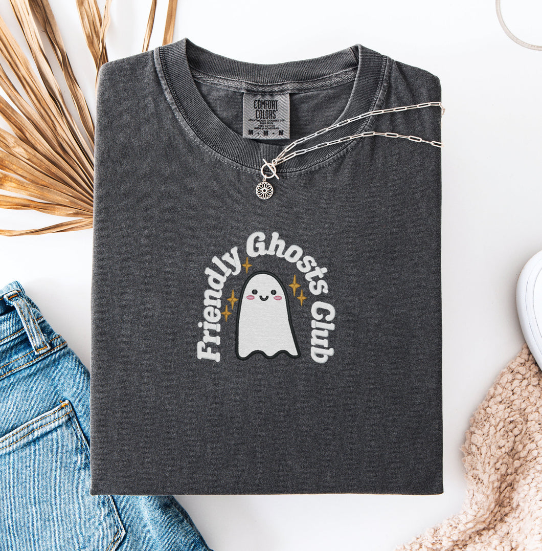 Friendly Ghost Club embroidered comfort colors tshirt. 