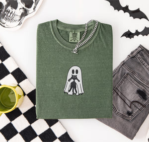 Cute Ghost Holding Cat Embroidered T-shirt