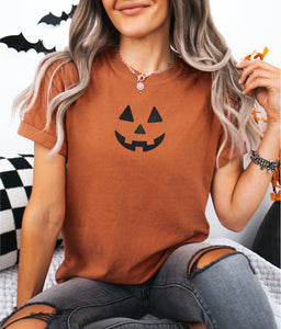 Cute Pumpkin Face Embroidered T-shirt