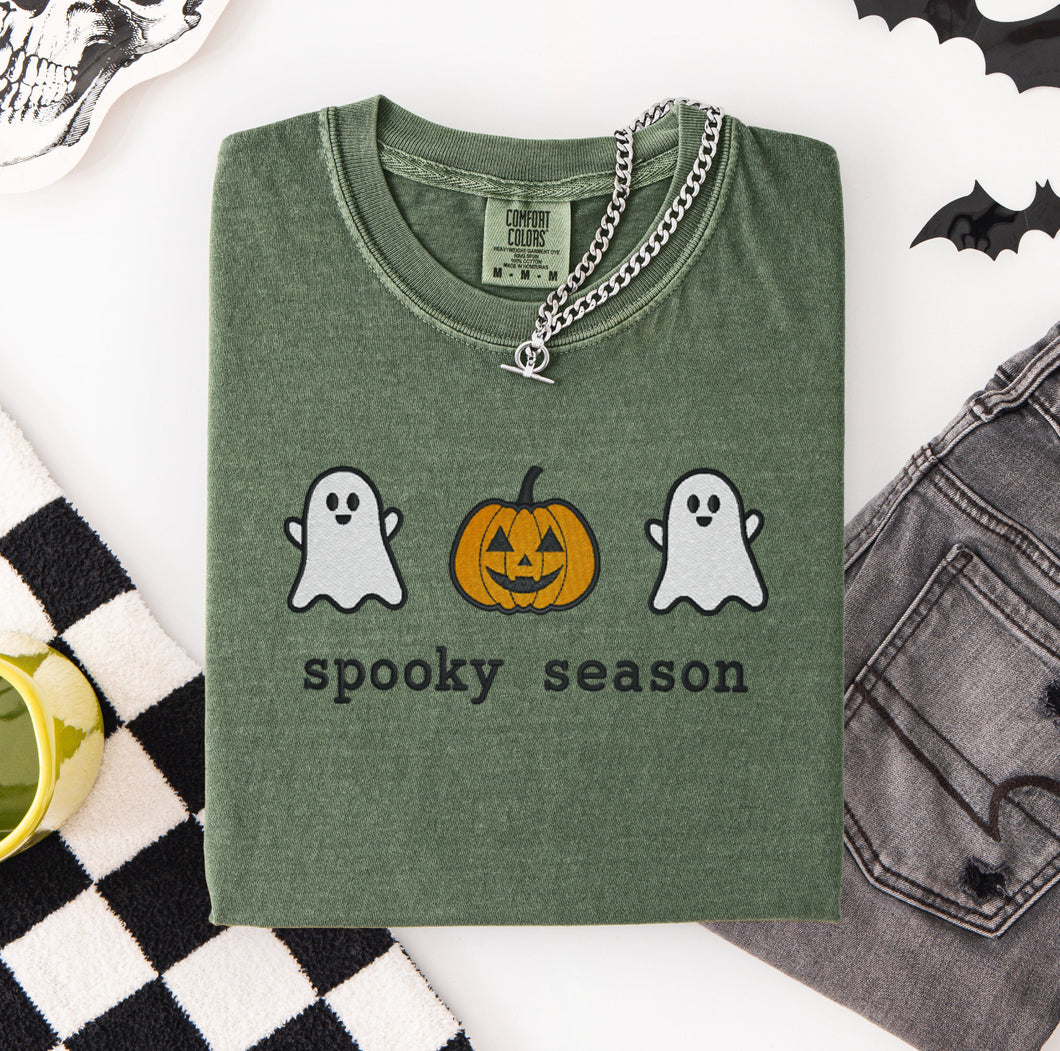 cute ghost and pumpkin spooky season embroidered comfort colors shirt 