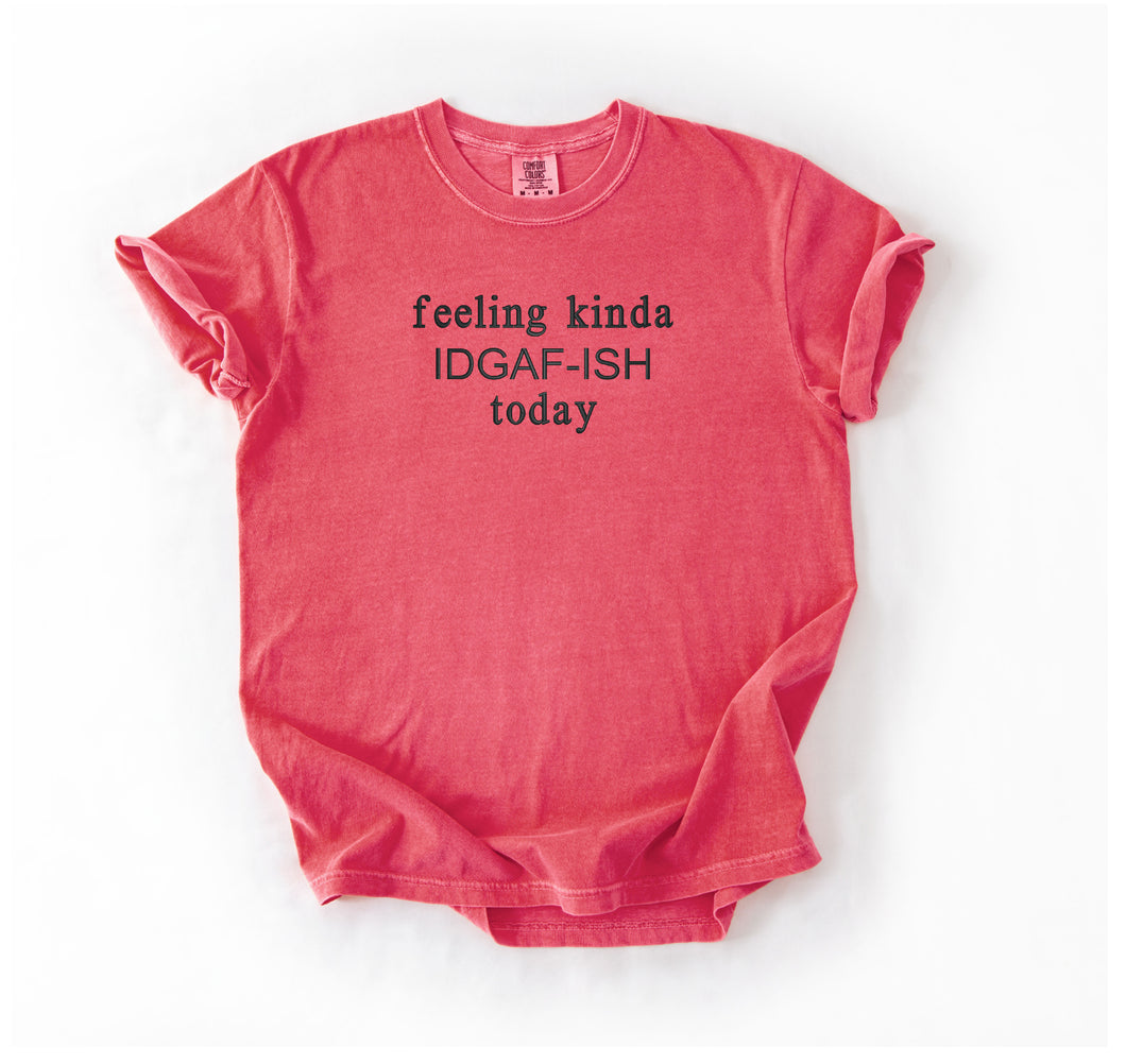 Feeling Kinda IDGAF-ish Today Tee – Funny Embroidered T-Shirt for Mood Swings & Zero F’s Energy