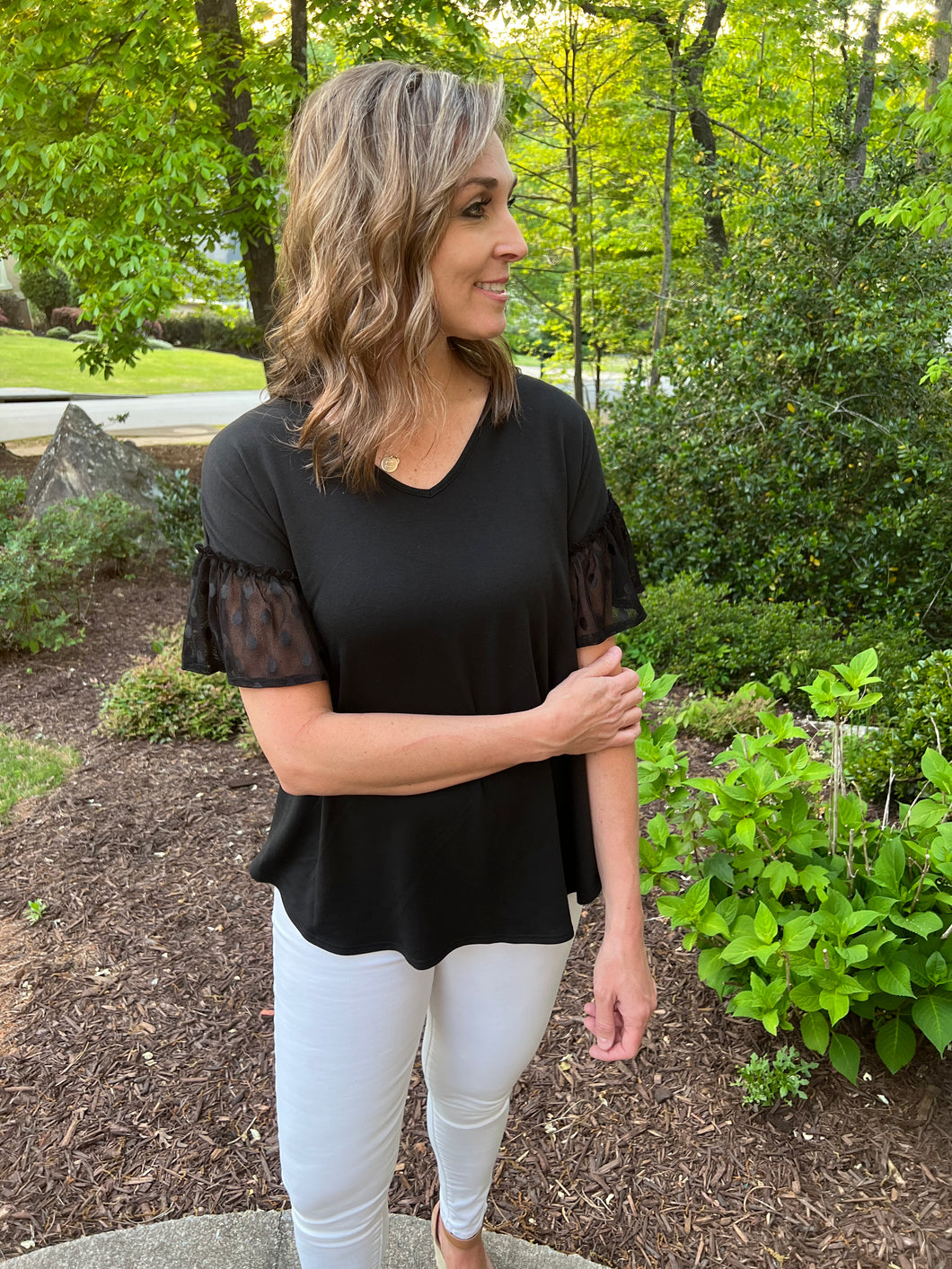 Nora Dot Sleeve V-Neck - FINAL SALE